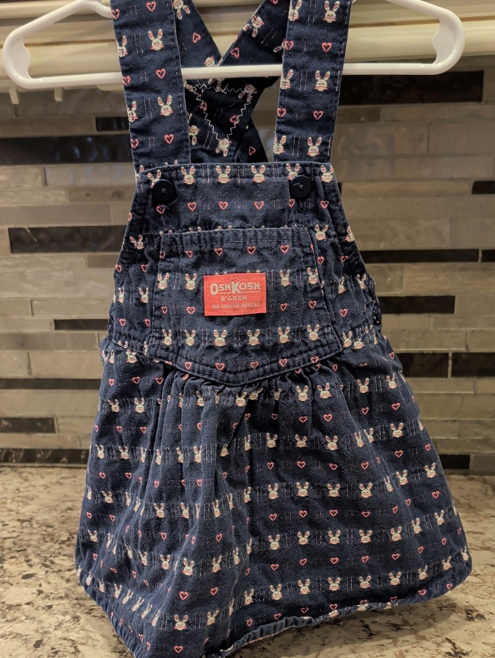 Vintage OshKosh B'gosh Navy Bunny Heart Overall Dress 24 Months
